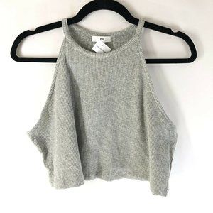 BP Womens Crop Top Ribbed Knit Halter Neck Sleeveless Gray